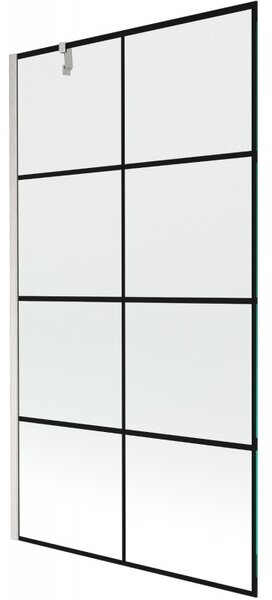 Mexen Next, 1-křídlová vanová zástěna 100 x 150 cm, 6mm čiré sklo - černý vzor, ​​ocelová, 895-100-000-00-77-97