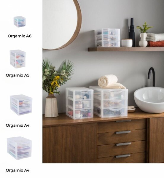 SUNDIS Úložný box se 3 zásuvkami, transparentní, ORGAMIX A4 3T