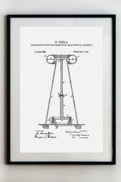 Tesla zařízení pro bezdrátový přenos energie - Plakát A3