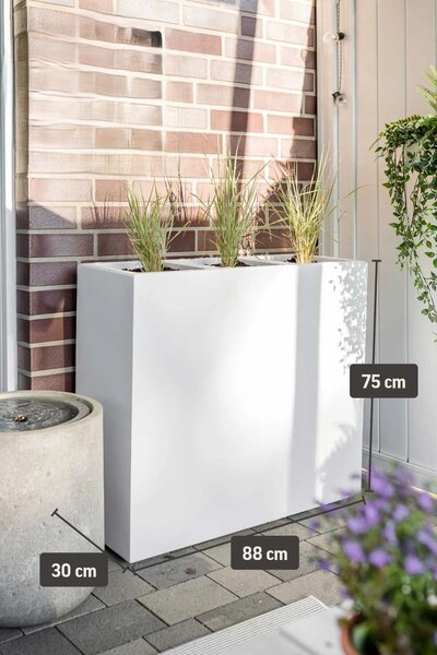 Květináč ELEMENTO, sklolaminát, šířka 88 cm, bílý mat, na kolečkách