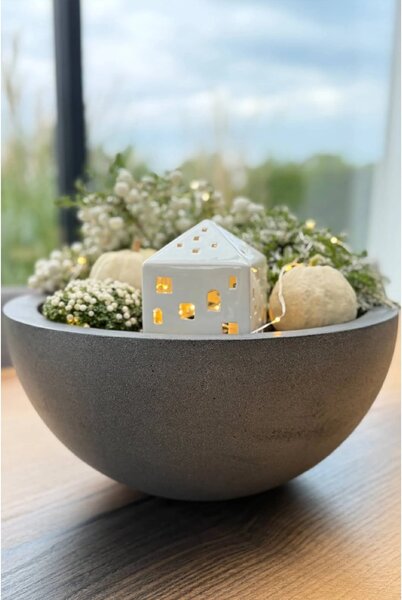 Mísa na květiny CUENCO, sklolaminát, výška 18 cm, šedá