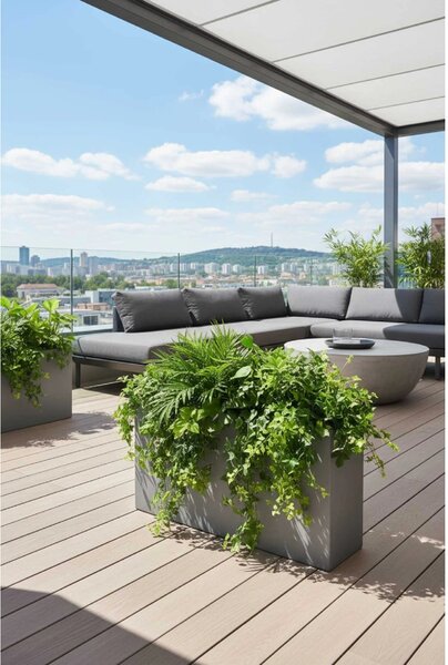 Květináč ELEMENTO SLIM, sklolaminát, šířka 90 cm, beton design, šedá
