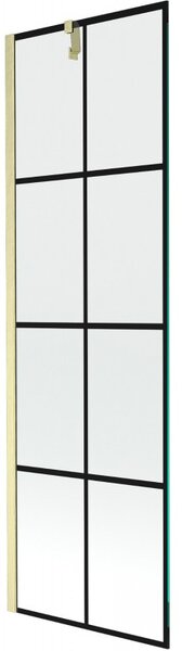 Mexen Next, 1-křídlová vanová zástěna 60 x 150 cm, 6mm čiré sklo - černý vzor, ​​zlatá matná, 895-060-000-00-77-55