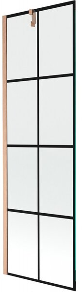 Mexen Next, 1-křídlová vanová zástěna 60 x 150 cm, 6mm čiré sklo - černý vzor, ​​měděná matná, 895-060-000-00-70-77