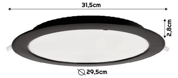 BERGE Kulatý LED panel zapuštěný - černý - 24W - PC - neutrální bílá