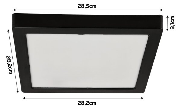 BERGE Čtvercový LED panel přisazený černý - 24W - PC - neutrální bílá