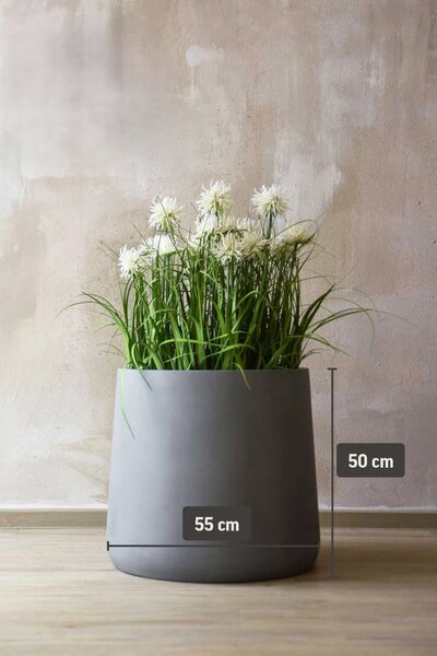 Květináč VEKRA, sklolaminát, výška 50 cm, beton-design, šedý
