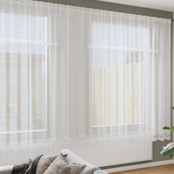 Čipkový Závěs se záclonami Bílá 220 x 1200 cm Polyester