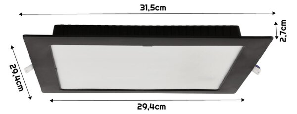 BERGE Čtvercový LED panel zapuštěný černý - 24W - PC - neutrální bílá