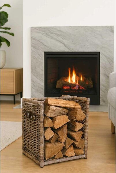 Koš na dřevo LUMBER, ratan, délka 42 cm, přírodní šedá