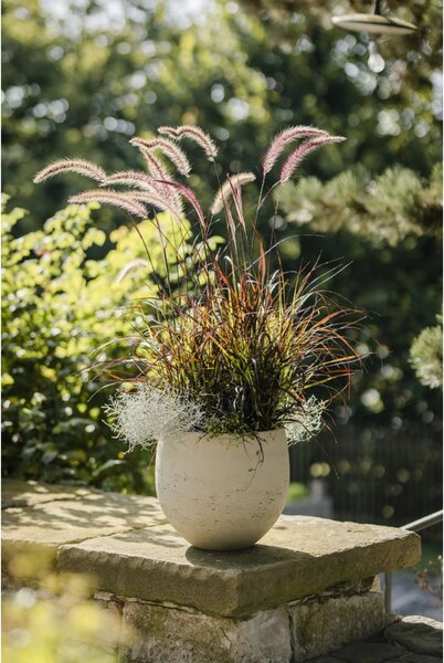 Moderní květináč RAFIOT, sklolaminát, výška 35 cm, béžový