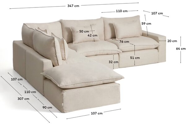 Kave Home Terakotová rohová pohovka Anarela 347 cm s odnímatelným potahem, levá