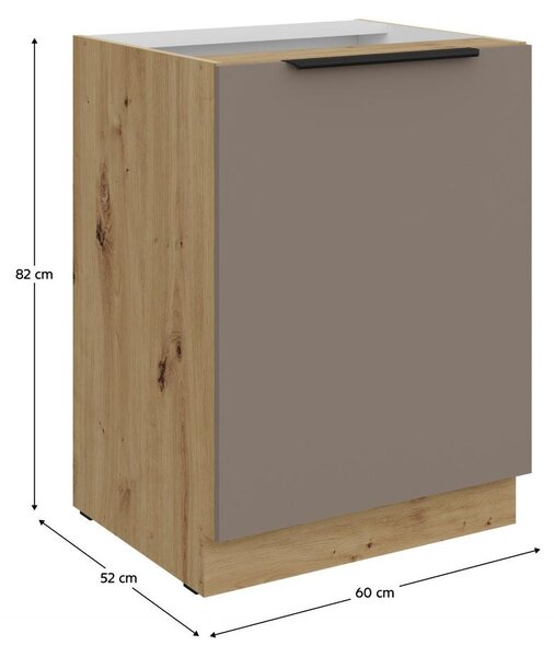 Kondela Dolní kuchyňská skříňka Frisbo 60 D 1F BB - sandgrau / dub artisan