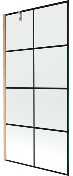 Mexen Next, 1-křídlová vanová zástěna 90 x 150 cm, 6mm čiré sklo - černý vzor, ​​měděná matná, 895-090-000-00-70-77