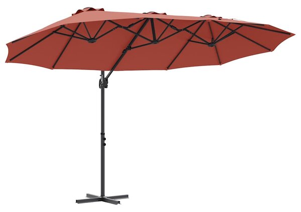 Slunečník Cihlová 372 x 198 x 243 cm Polyester a hliník