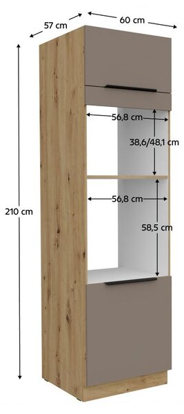 Kondela Skříňka na vestavnou troubu a mikrovlnnou troubu Frisbo 60 DPM-210 2F - sandgrau / dub artisan