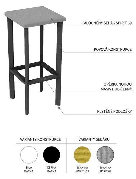 Barová židle čalouněná A11, černá VYBERTE BARVU ČALOUNĚNÍ:: Spirit 69, ZVOLTE VÝŠKU ŽIDLE:: 65 cm
