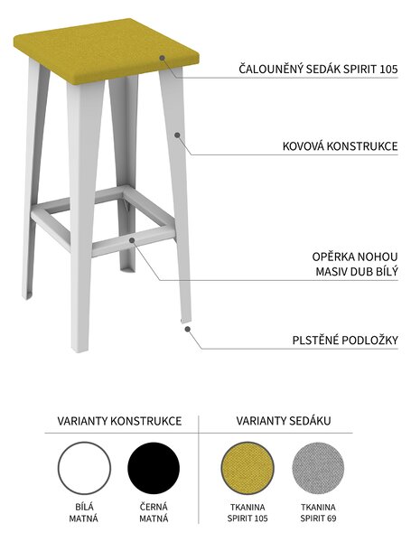 Barová židle čalouněná A31, bílá VYBERTE BARVU ČALOUNĚNÍ:: Spirit 105, ZVOLTE VÝŠKU ŽIDLE:: 65 cm