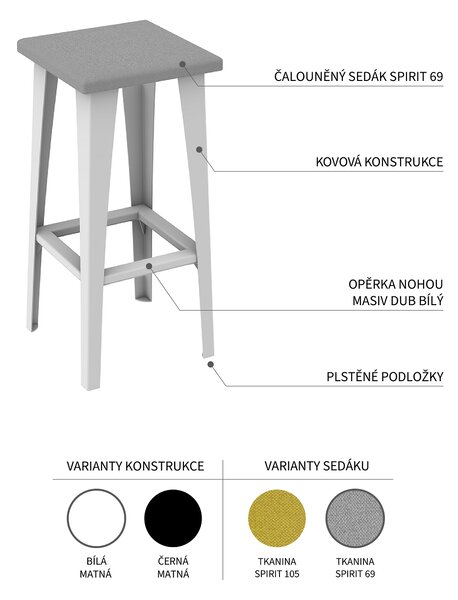 Barová židle čalouněná A31, bílá VYBERTE BARVU ČALOUNĚNÍ:: Spirit 105, ZVOLTE VÝŠKU ŽIDLE:: 65 cm