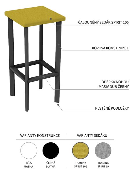 Barová židle čalouněná A11, černá VYBERTE BARVU ČALOUNĚNÍ:: Spirit 69, ZVOLTE VÝŠKU ŽIDLE:: 65 cm
