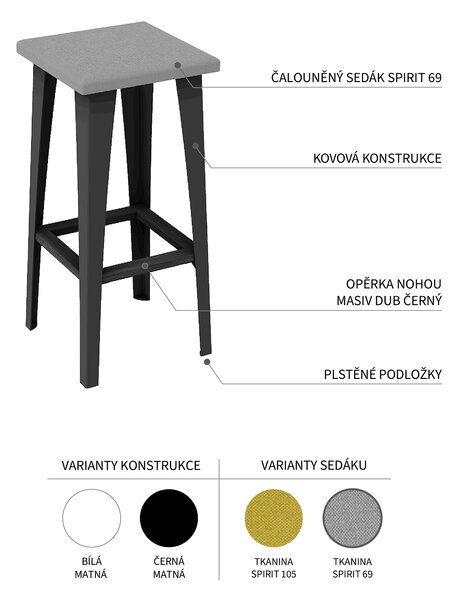 Barová židle čalouněná A31, černá VYBERTE BARVU ČALOUNĚNÍ:: Spirit 105, ZVOLTE VÝŠKU ŽIDLE:: 65 cm