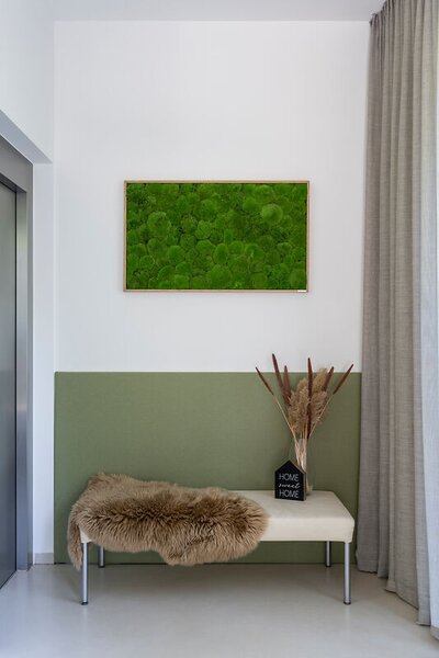 Mechový obraz z kopečkového mechu 100x60, Dřevěný rám (dub)