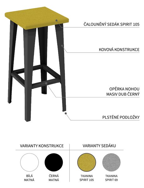 Barová židle čalouněná A31, černá VYBERTE BARVU ČALOUNĚNÍ:: Spirit 105, ZVOLTE VÝŠKU ŽIDLE:: 65 cm