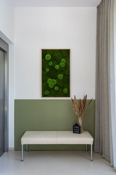 Mechový obraz z kopečkového a lesního mechu 100x60, Dřevěný rám (dub)