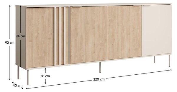 Kondela Čtyřdveřová komoda Rimina 4D - kašmír / dub artisan