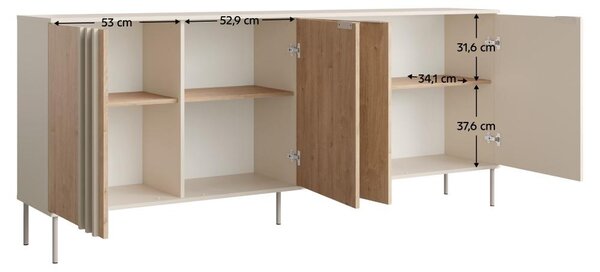 Kondela Čtyřdveřová komoda Rimina 4D - kašmír / dub artisan