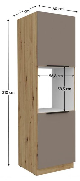 Kondela Skříňka na vestavnou troubu Frisbo 60 DP-210 2F - sandgrau / dub artisan