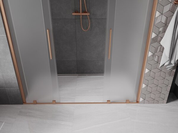 Mexen Velar Duo, posuvné sprchové dveře do otvoru 170 cm, 8mm sklo námraza, měděná matná, 871-170-000-32-65