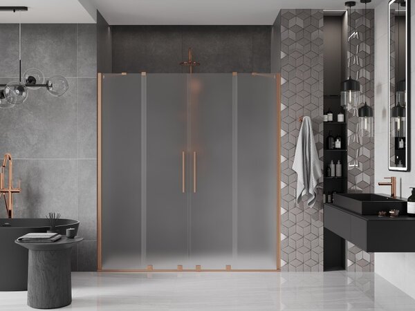 Mexen Velar Duo, posuvné sprchové dveře do otvoru 170 cm, 8mm sklo námraza, měděná matná, 871-170-000-32-65