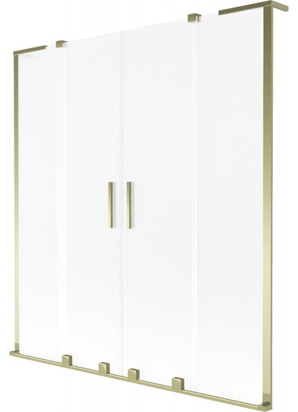 Mexen Velar L Duo, 2-křídlová posuvná vanová zástěna 140 x 150 cm, 8mm sklo námraza, zlatá lesklá, 896-140-003-32-50