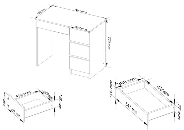Ak furniture Psací stůl A-7 90 cm dub sonoma pravý