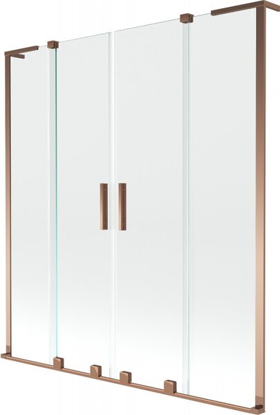 Mexen Velar L Duo, 2-křídlová posuvná vanová zástěna 140 x 150 cm, 8mm čiré sklo, růžové zlato, 896-140-003-02-60