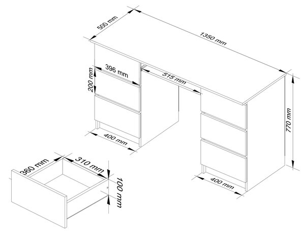 Ak furniture Psací stůl A-11 135 cm bílý/dub sonoma