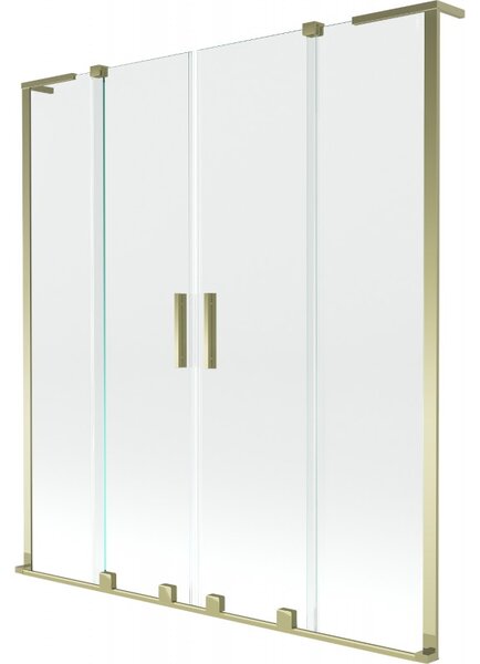 Mexen Velar L Duo, 2-křídlová posuvná vanová zástěna 140 x 150 cm, 8mm čiré sklo, zlatá lesklá, 896-140-003-02-50