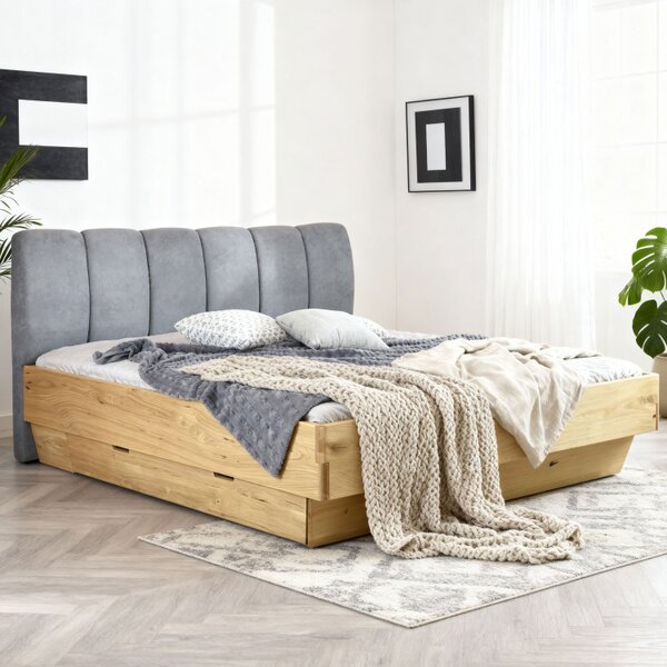 Masivní postel 180 x 200 s úložným prostorem a látkovým čelem | FAVI.cz