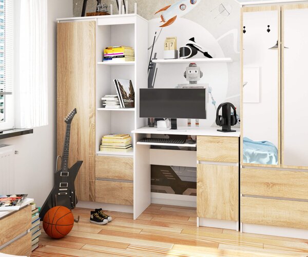 Ak furniture Psací stůl PIKSEL 90 cm bílý/dub sonoma pravý