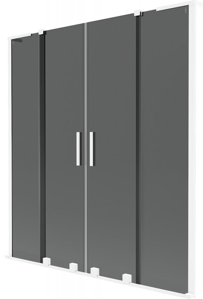 Mexen Velar L Duo, 2-křídlová posuvná vanová zástěna 140 x 150 cm, 8mm šedé sklo, bílá matná, 896-140-003-42-20