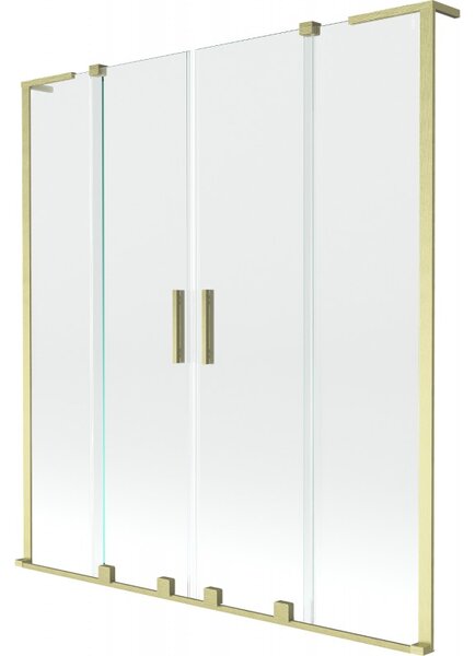 Mexen Velar L Duo, 2-křídlová posuvná vanová zástěna 140 x 150 cm, 8mm čiré sklo, zlatá matná, 896-140-003-02-55