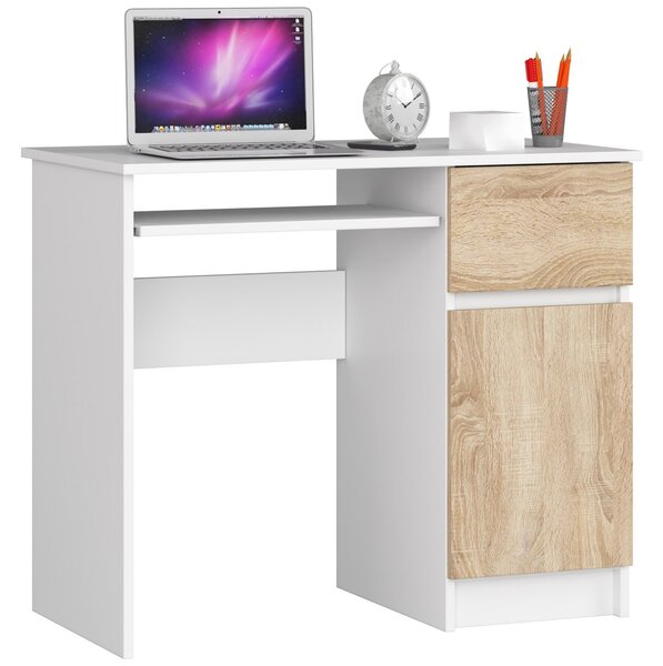 Ak furniture Psací stůl PIKSEL 90 cm bílý/dub sonoma pravý