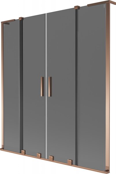 Mexen Velar L Duo, 2-křídlová posuvná vanová zástěna 140 x 150 cm, 8mm šedé sklo, růžové zlato, 896-140-003-42-60
