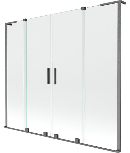 Mexen Velar L Duo, 2-křídlová posuvná vanová zástěna 170 x 150 cm, 8mm čiré sklo, broušený grafit, 896-170-003-02-66