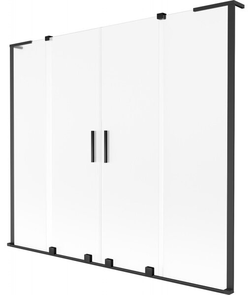 Mexen Velar L Duo, 2-křídlová posuvná vanová zástěna 170 x 150 cm, 8mm sklo námraza, černá matná, 896-170-003-32-70