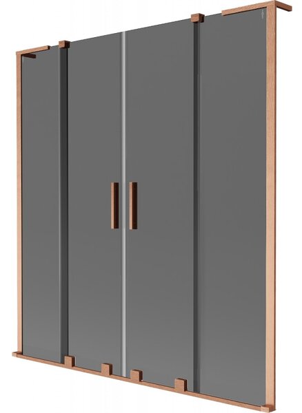 Mexen Velar L Duo, 2-křídlová posuvná vanová zástěna 140 x 150 cm, 8mm šedé sklo, měděná matná, 896-140-003-42-65