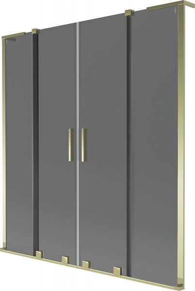 Mexen Velar L Duo, 2-křídlová posuvná vanová zástěna 140 x 150 cm, 8mm šedé sklo, zlatá lesklá, 896-140-003-42-50
