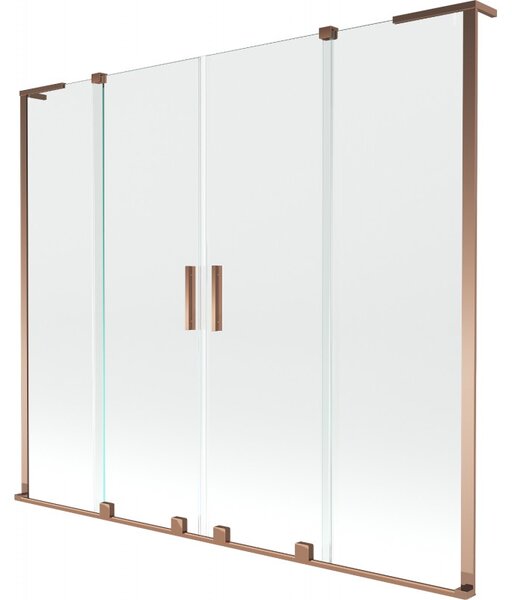 Mexen Velar L Duo, 2-křídlová posuvná vanová zástěna 170 x 150 cm, 8mm čiré sklo, růžové zlato, 896-170-003-02-60