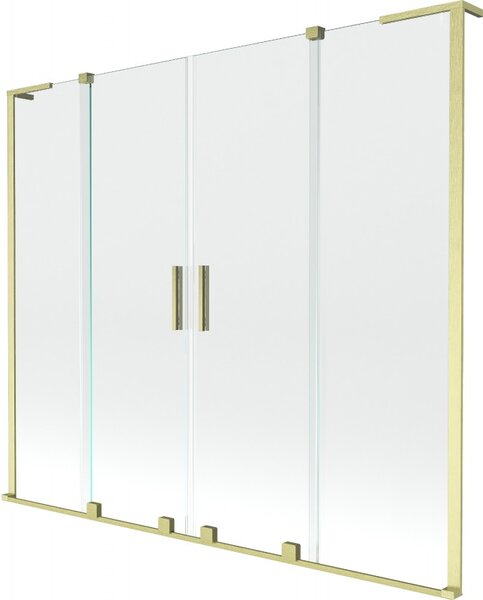 Mexen Velar L Duo, 2-křídlová posuvná vanová zástěna 170 x 150 cm, 8mm čiré sklo, zlatá matná, 896-170-003-02-55